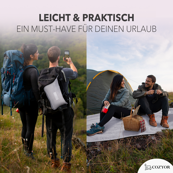 Reisekissen und Reisedecke 2 in 1, Reiseset kuschelig weich + Rucksack-Clip