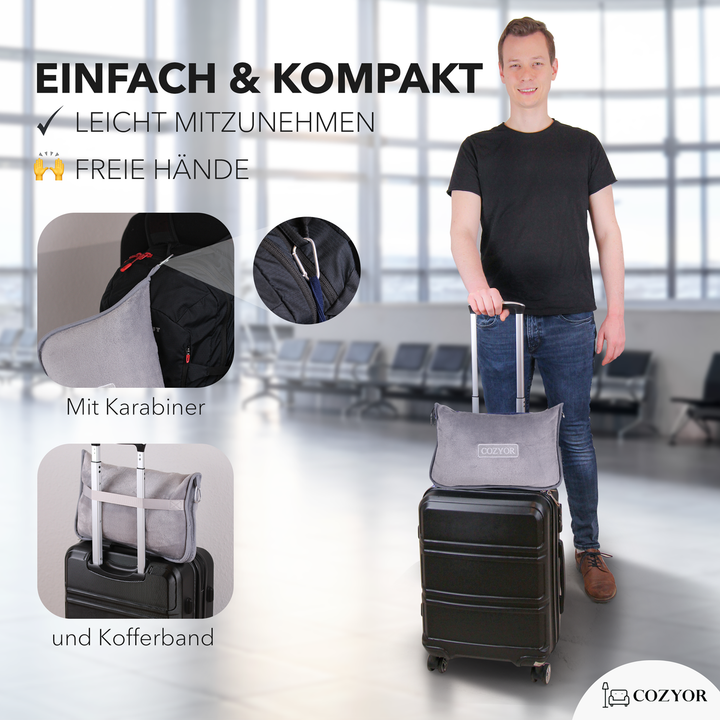 Reisekissen und Reisedecke 2 in 1, Reiseset kuschelig weich + Rucksack-Clip