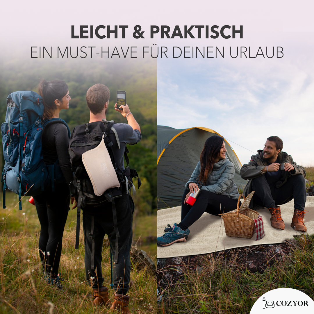 Reisekissen und Reisedecke 2 in 1, Reiseset kuschelig weich + Rucksack-Clip