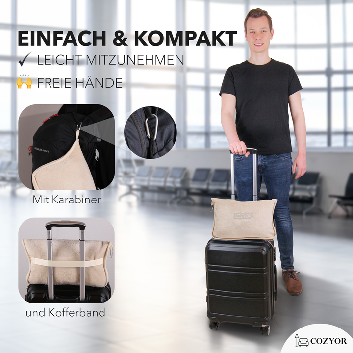 Reisekissen und Reisedecke 2 in 1, Reiseset kuschelig weich + Rucksack-Clip