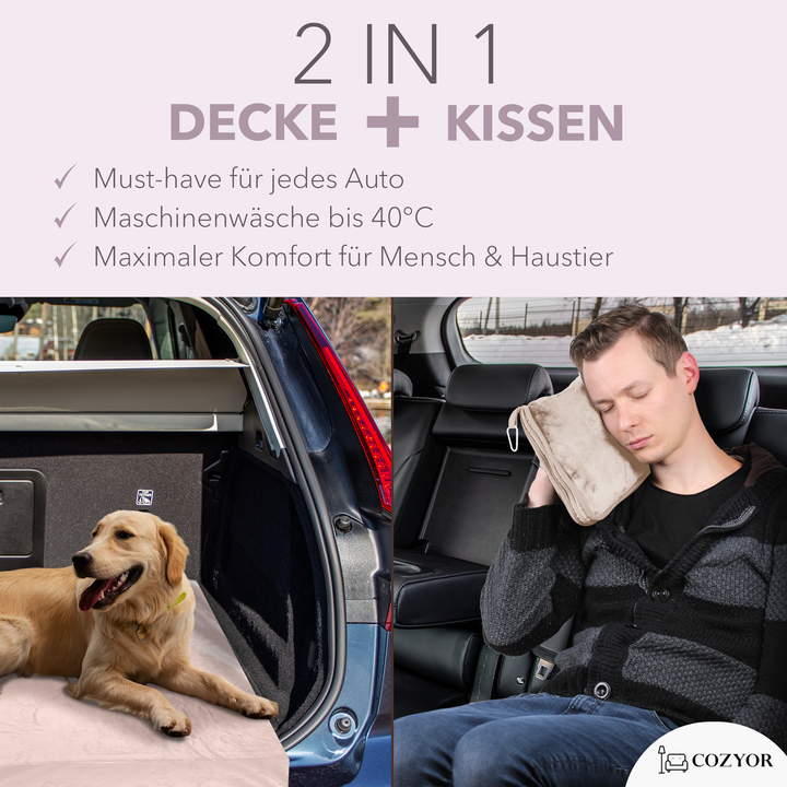 Reisekissen und Reisedecke 2 in 1, Reiseset kuschelig weich + Rucksack-Clip