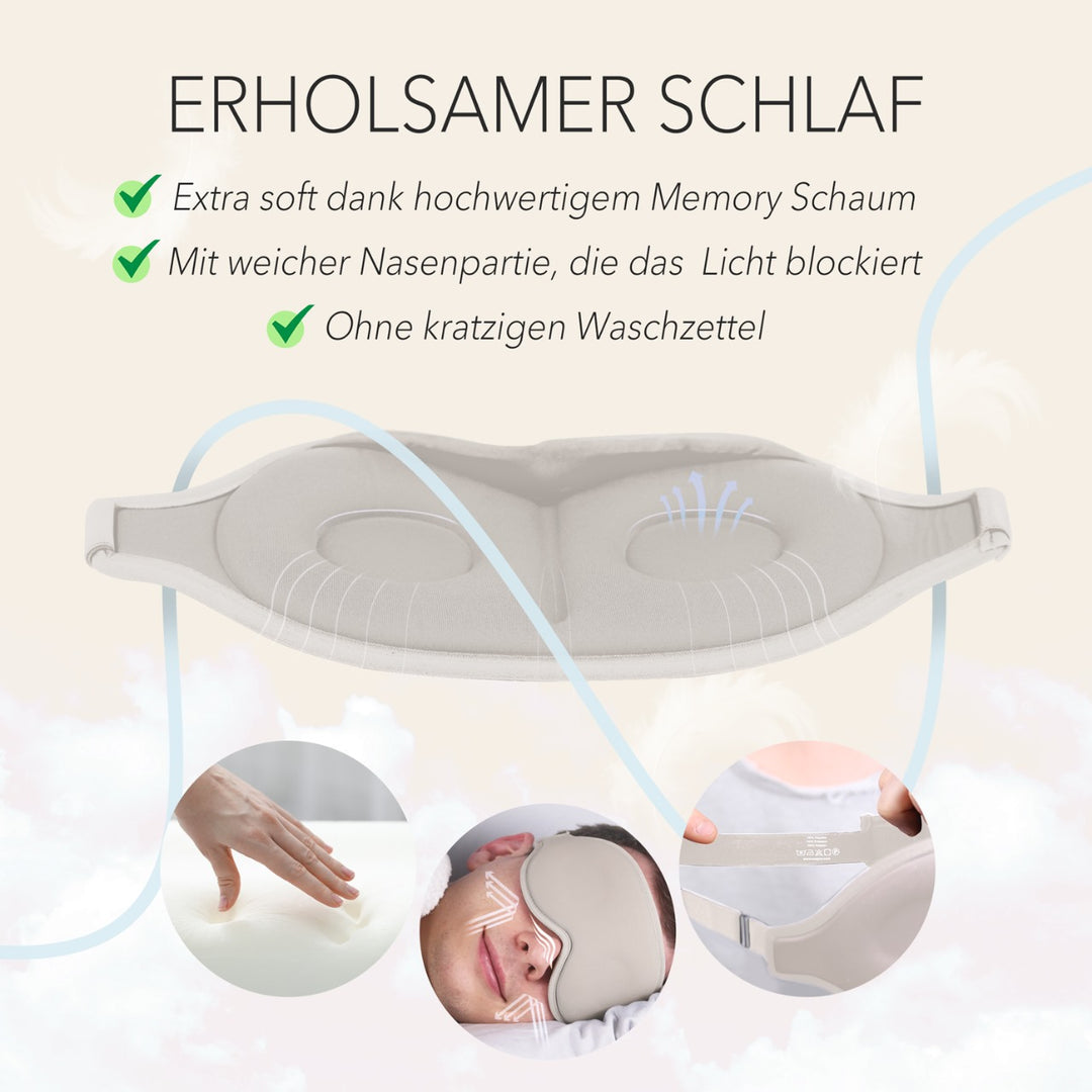 Schlafmaske 100% Blackout-Effekt 3D Augenmaske mit ergonomischem Design + Ohrstöpsel , extra Polsterung und variable Passform