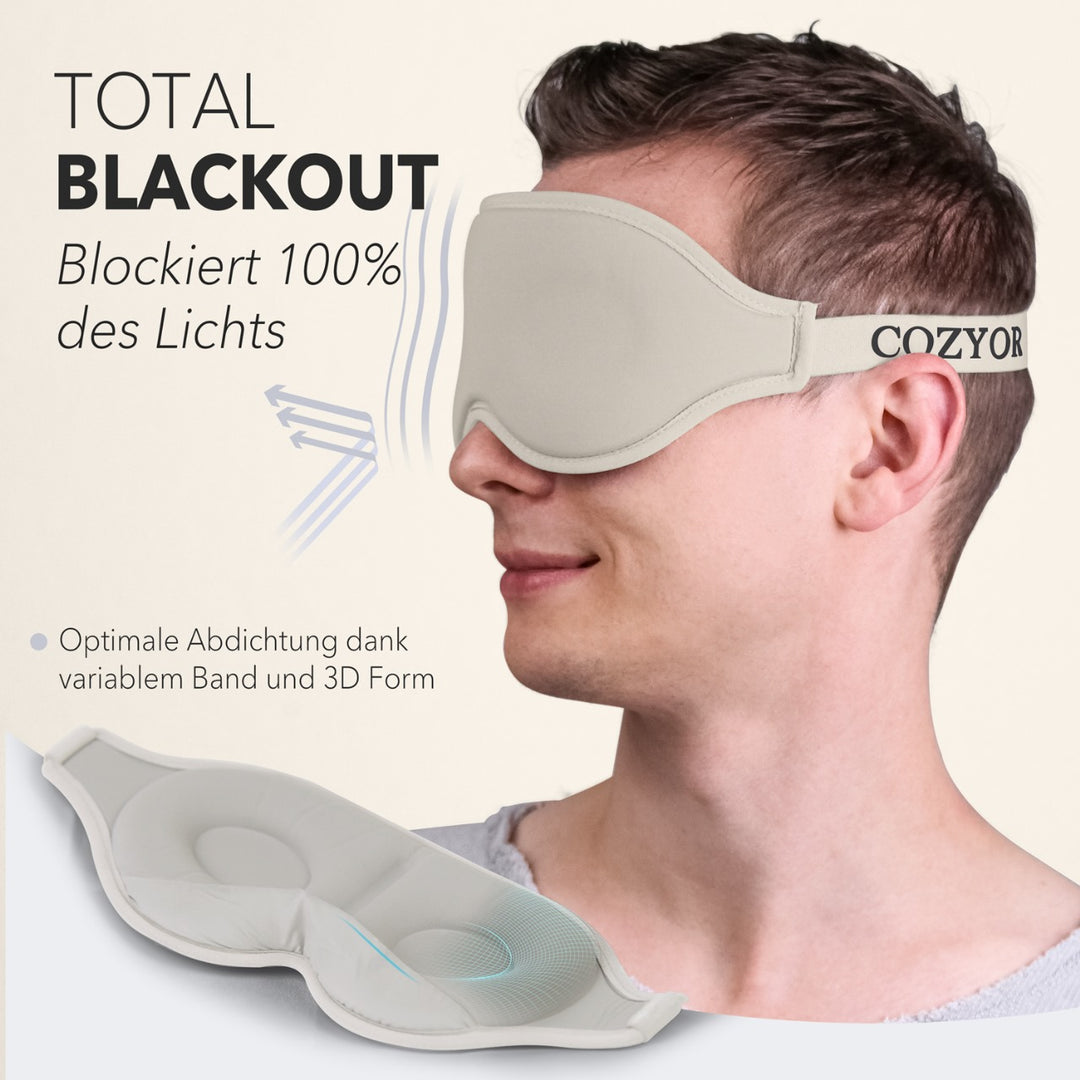 Schlafmaske 100% Blackout-Effekt 3D Augenmaske mit ergonomischem Design + Ohrstöpsel , extra Polsterung und variable Passform