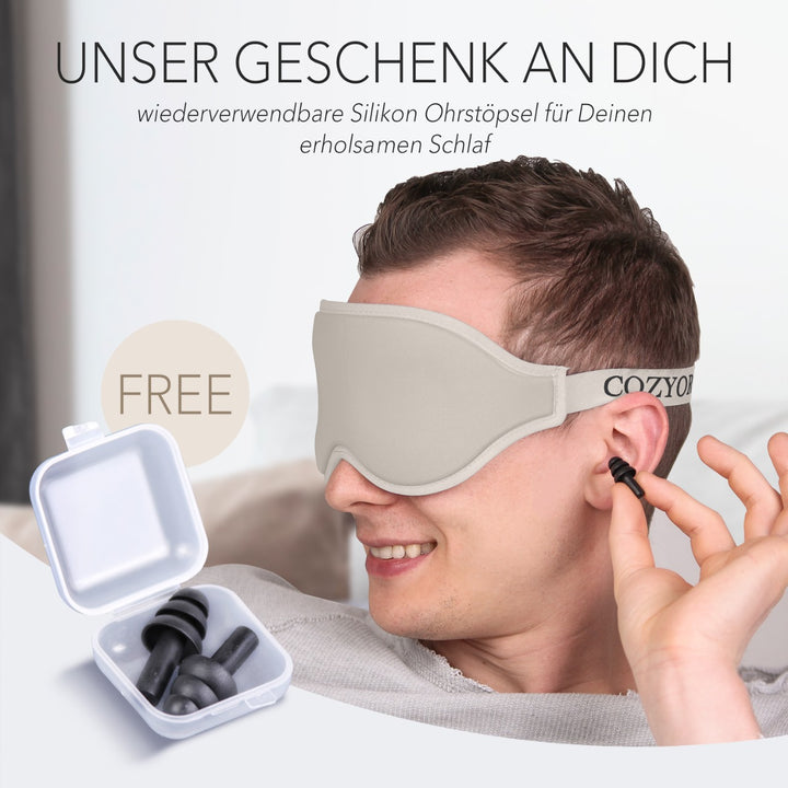 Schlafmaske 100% Blackout-Effekt 3D Augenmaske mit ergonomischem Design + Ohrstöpsel , extra Polsterung und variable Passform