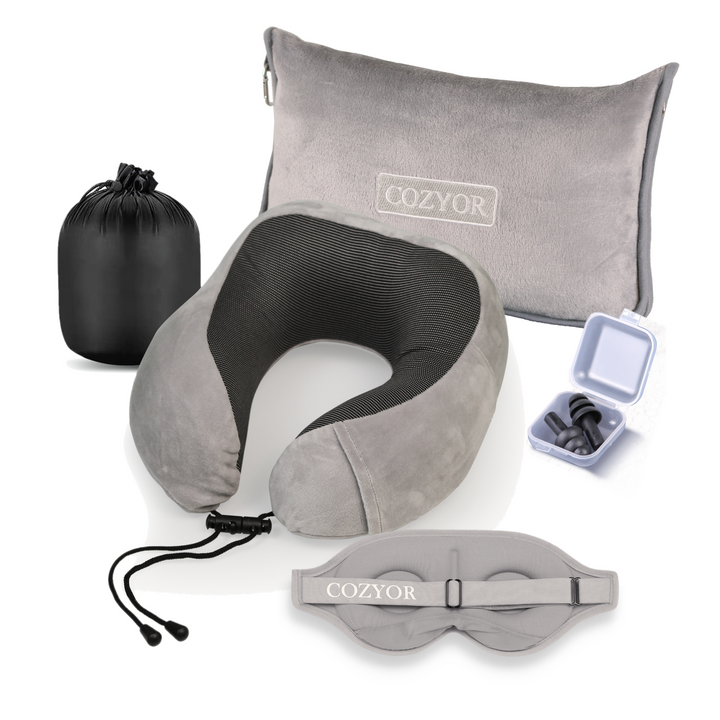 Cozyor Nackenkissen mit verstellbarem Verschluss + praktischer Tasche, Memoryschaum, waschbarer Bezug, ideal zum Reisen und für zu Hause