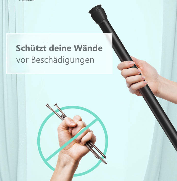 Premium Teleskopstange, 1-Minuten-Montage ohne Bohren, als Duschvorhangstange, für Schranksysteme & Nischen, Perfekte Passform & Eleganz trifft auf Funktionalität