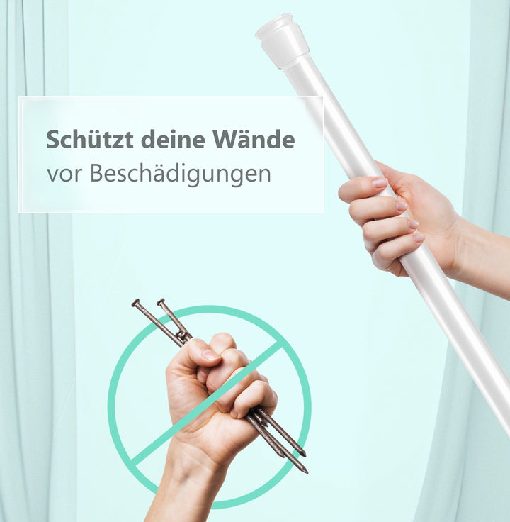 Premium Teleskopstange, 1-Minuten-Montage ohne Bohren, als Duschvorhangstange, für Schranksysteme & Nischen, Perfekte Passform & Eleganz trifft auf Funktionalität