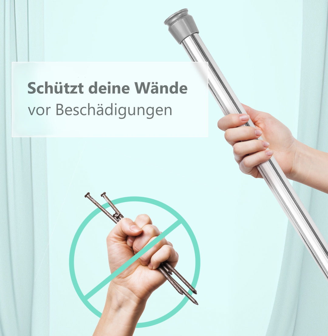 Premium Teleskopstange, 1-Minuten-Montage ohne Bohren, als Duschvorhangstange, für Schranksysteme & Nischen, Perfekte Passform & Eleganz trifft auf Funktionalität