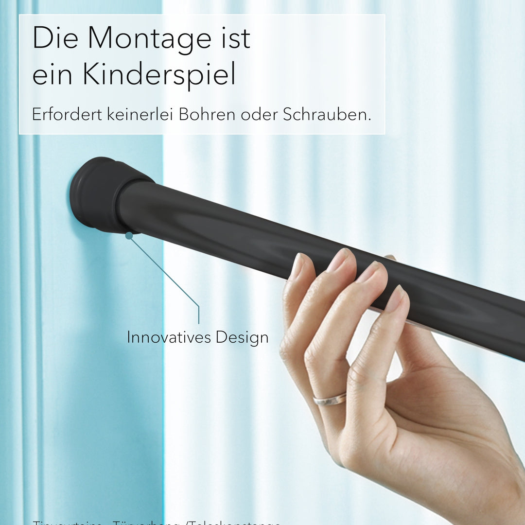 Premium Teleskopstange, 1-Minuten-Montage ohne Bohren, als Duschvorhangstange, für Schranksysteme & Nischen, Perfekte Passform & Eleganz trifft auf Funktionalität