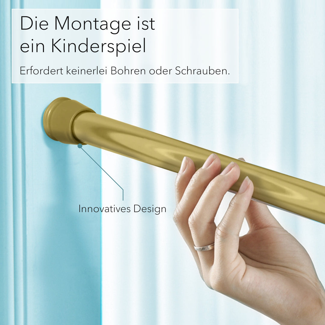 Premium Teleskopstange, 1-Minuten-Montage ohne Bohren, als Duschvorhangstange, für Schranksysteme & Nischen, Perfekte Passform & Eleganz trifft auf Funktionalität