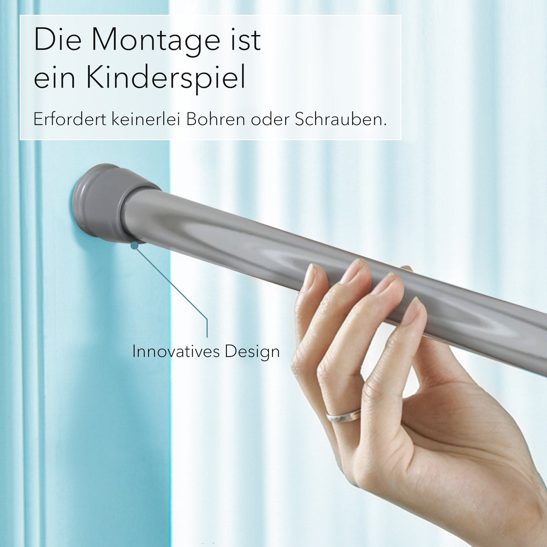Premium Teleskopstange, 1-Minuten-Montage ohne Bohren, als Duschvorhangstange, für Schranksysteme & Nischen, Perfekte Passform & Eleganz trifft auf Funktionalität