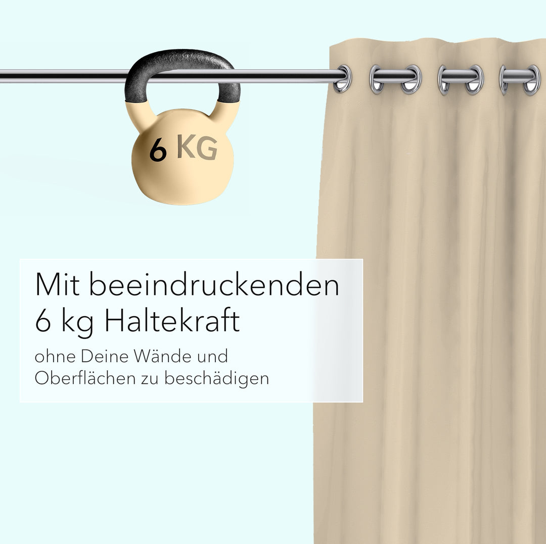 Premium Teleskopstange, 1-Minuten-Montage ohne Bohren, als Duschvorhangstange, für Schranksysteme & Nischen, Perfekte Passform & Eleganz trifft auf Funktionalität