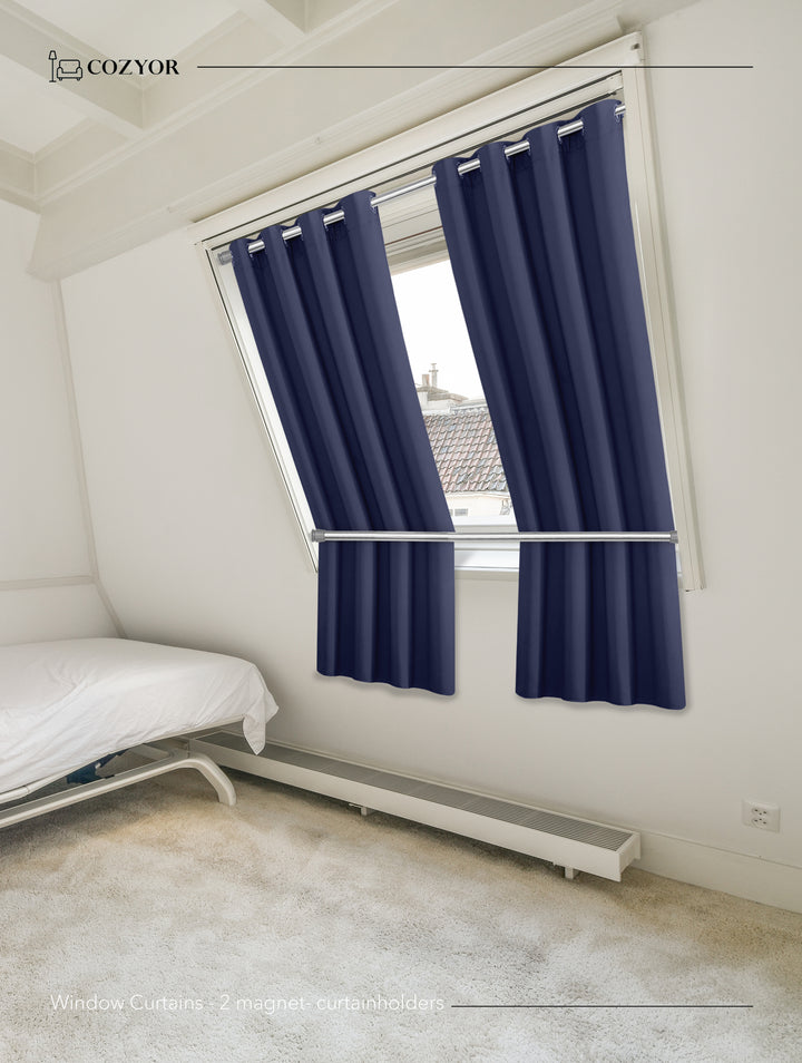 Cozyor Set ohne Bohren: 2x Fenster-Vorhang + 1x Klemmstange + 2x Raffhalter mit Magnet blickdicht & verdunkelnd, als Raumteiler, Fenster & Tür Thermovorhang