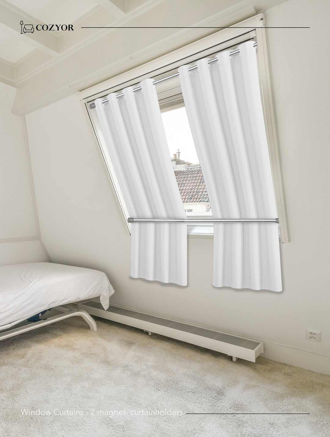 Cozyor Set ohne Bohren: 2x Fenster-Vorhang + 1x Klemmstange + 2x Raffhalter mit Magnet blickdicht & verdunkelnd, als Raumteiler, Fenster & Tür Thermovorhang