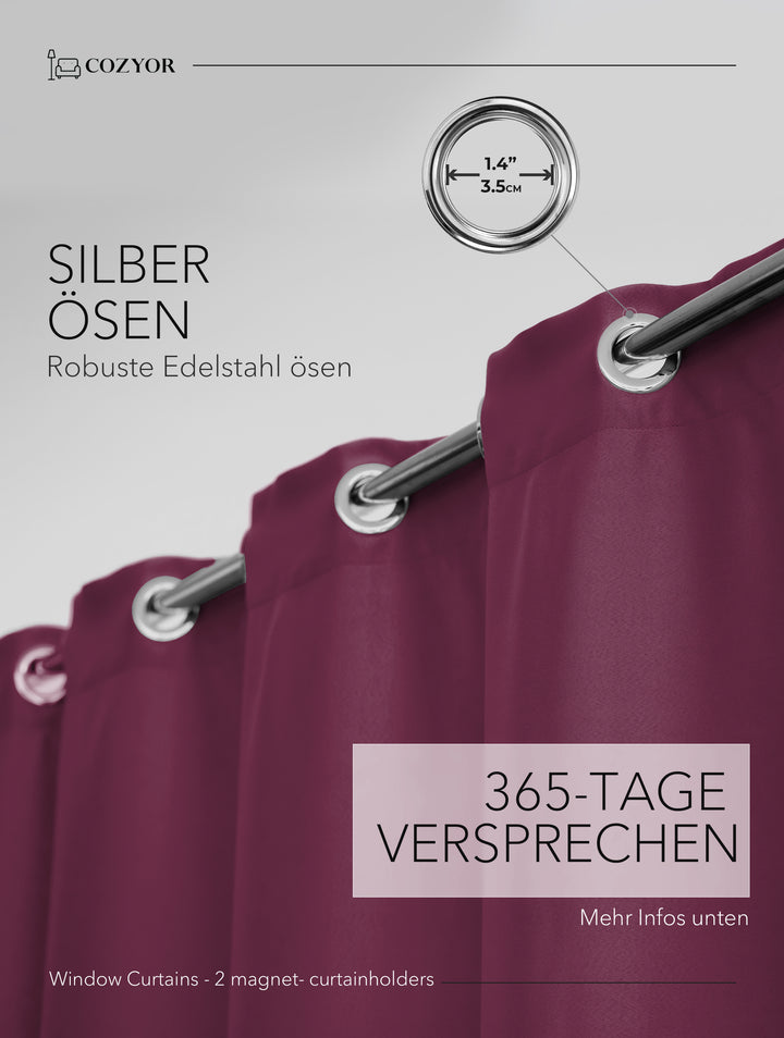 Cozyor Set ohne Bohren: 2x Fenster-Vorhang + 1x Klemmstange + 2x Raffhalter mit Magnet blickdicht & verdunkelnd, als Raumteiler, Fenster & Tür Thermovorhang