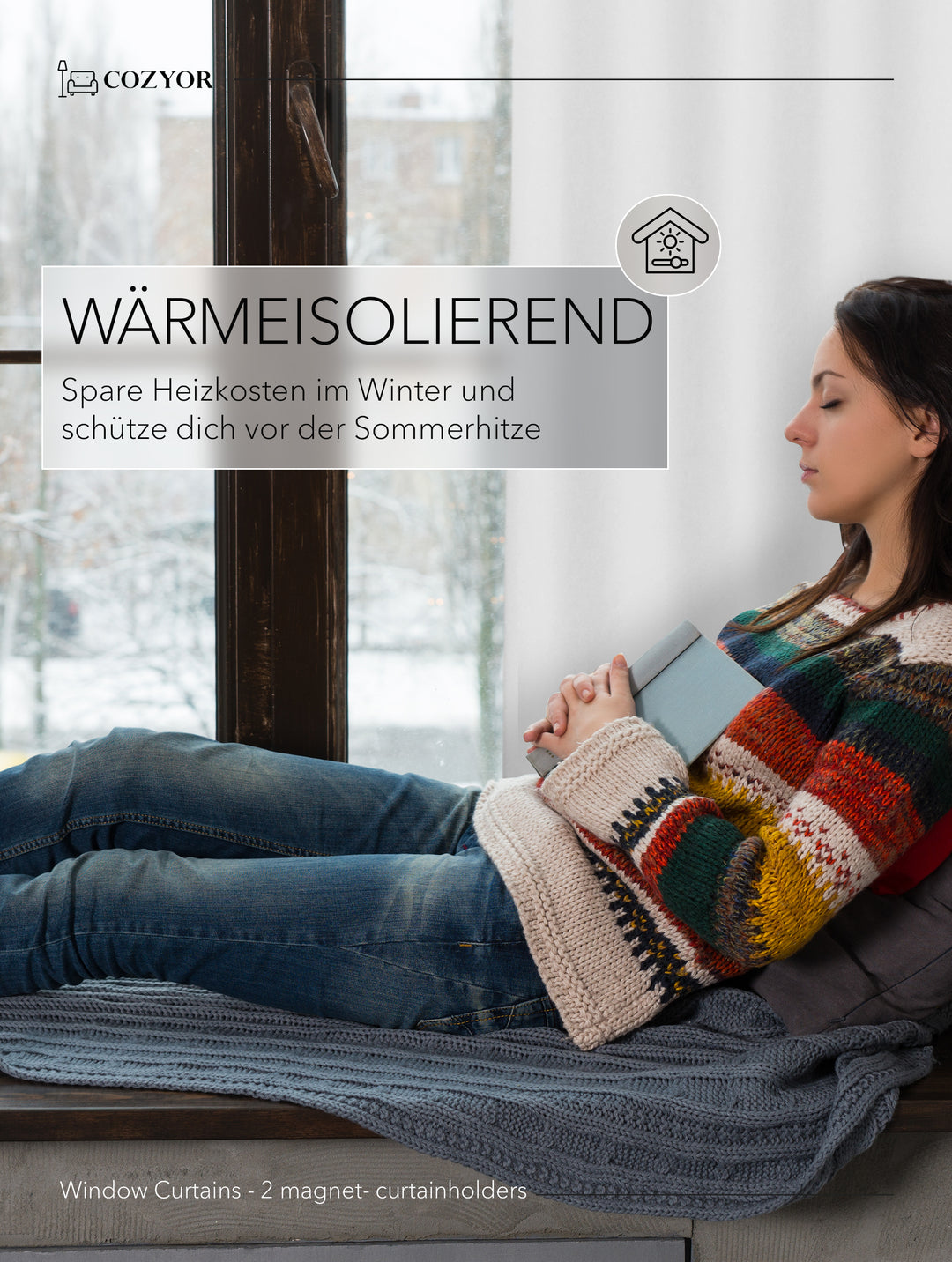 Cozyor 2x blickdichte Vorhänge + 2x Raffhalter mit Magnet, Thermogardine gegen Kälte 100% verdunkelnd, Gardine mit Ösen für Schlafzimmer, Wohnzimmer, Kinderzimmer