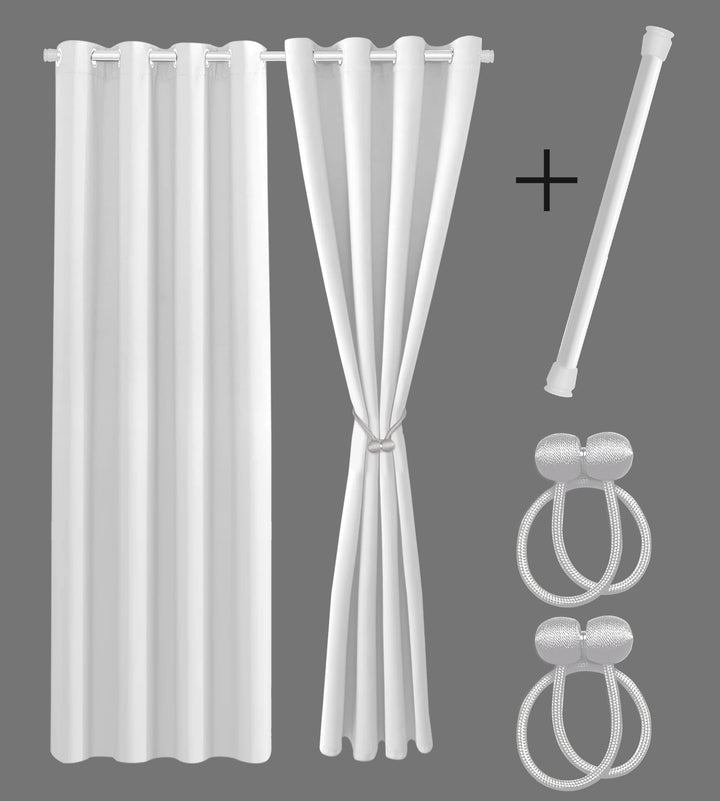 Cozyor Set ohne Bohren: 2x Fenster-Vorhang + 1x Klemmstange + 2x Raffhalter mit Magnet blickdicht & verdunkelnd, als Raumteiler, Fenster & Tür Thermovorhang