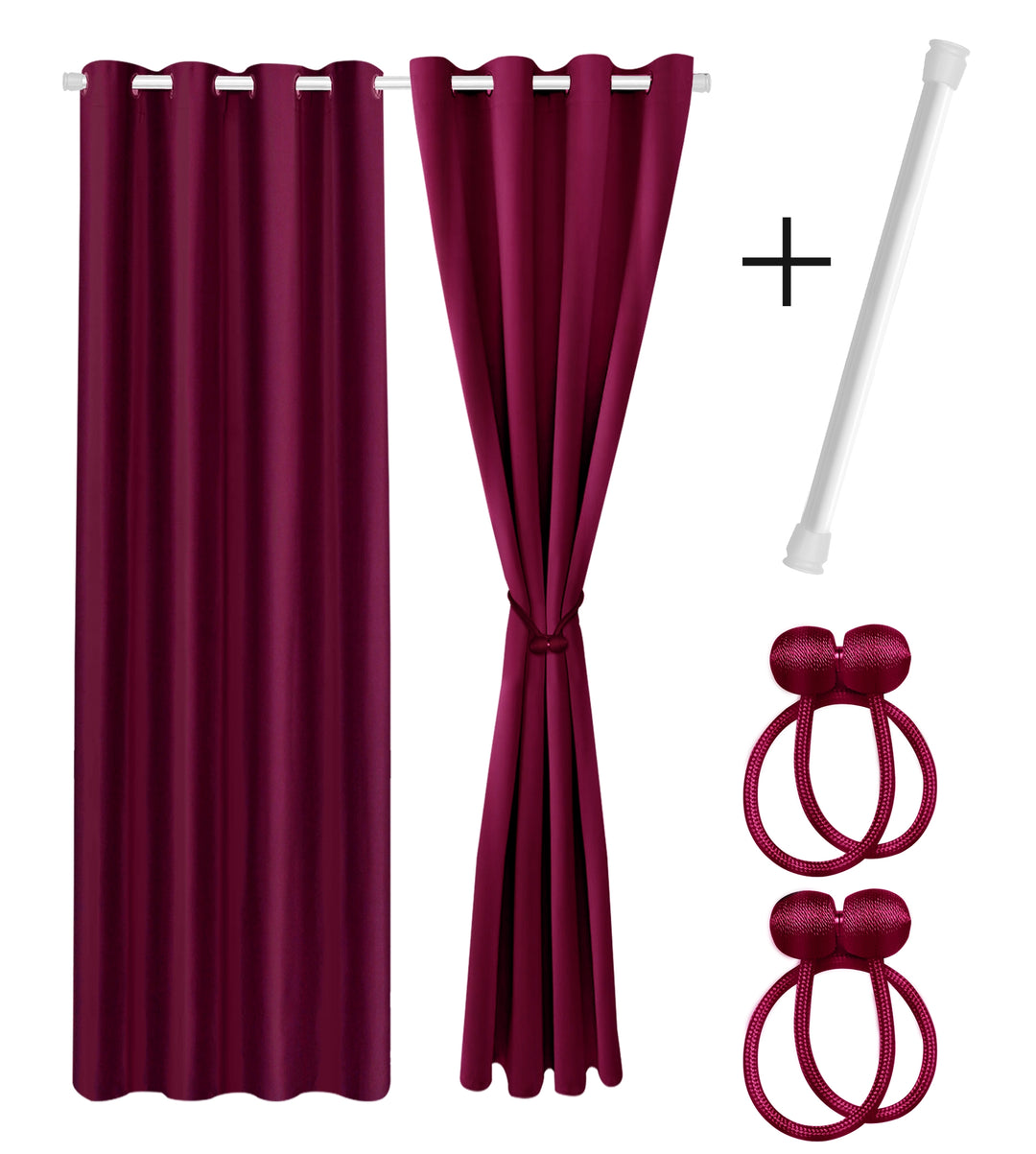 Cozyor Set ohne Bohren: 2x Fenster-Vorhang + 1x Klemmstange + 2x Raffhalter mit Magnet blickdicht & verdunkelnd, als Raumteiler, Fenster & Tür Thermovorhang