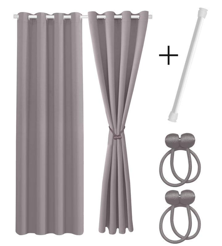 Cozyor Set ohne Bohren: 2x Fenster-Vorhang + 1x Klemmstange + 2x Raffhalter mit Magnet blickdicht & verdunkelnd, als Raumteiler, Fenster & Tür Thermovorhang