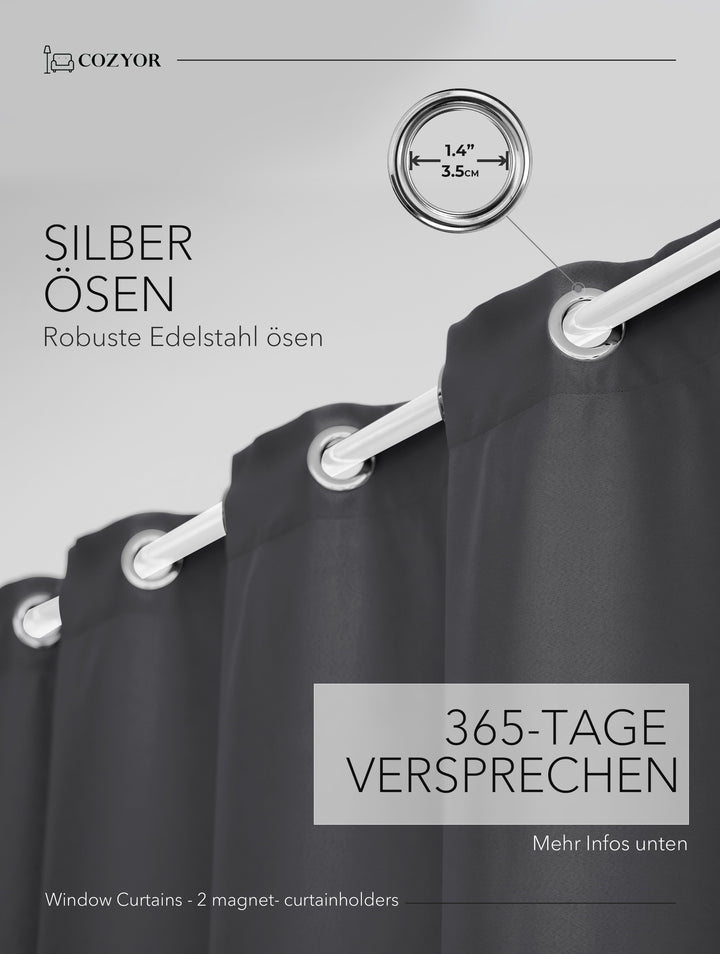 Cozyor Set ohne Bohren: 2x Fenster-Vorhang + 1x Klemmstange + 2x Raffhalter mit Magnet blickdicht & verdunkelnd, als Raumteiler, Fenster & Tür Thermovorhang